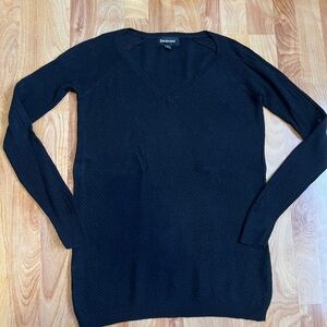 Betabrand Men's Black V-Neck Sweater lightweight rayon cashmere blend sz L